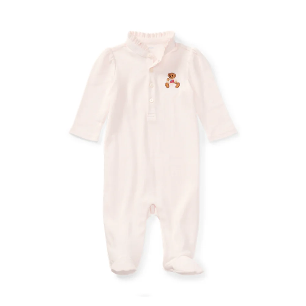 NWT Polo Ralph Lauren Embroidered Polo Bear Footed Coverall baby sz 9M